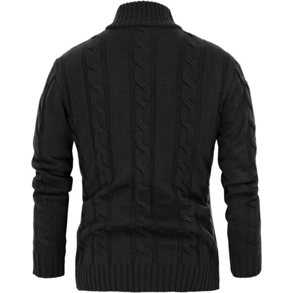 Men's Cardigan Sweaters Stand Collar Cable Knit Button Sweater - Picture 2 of 6